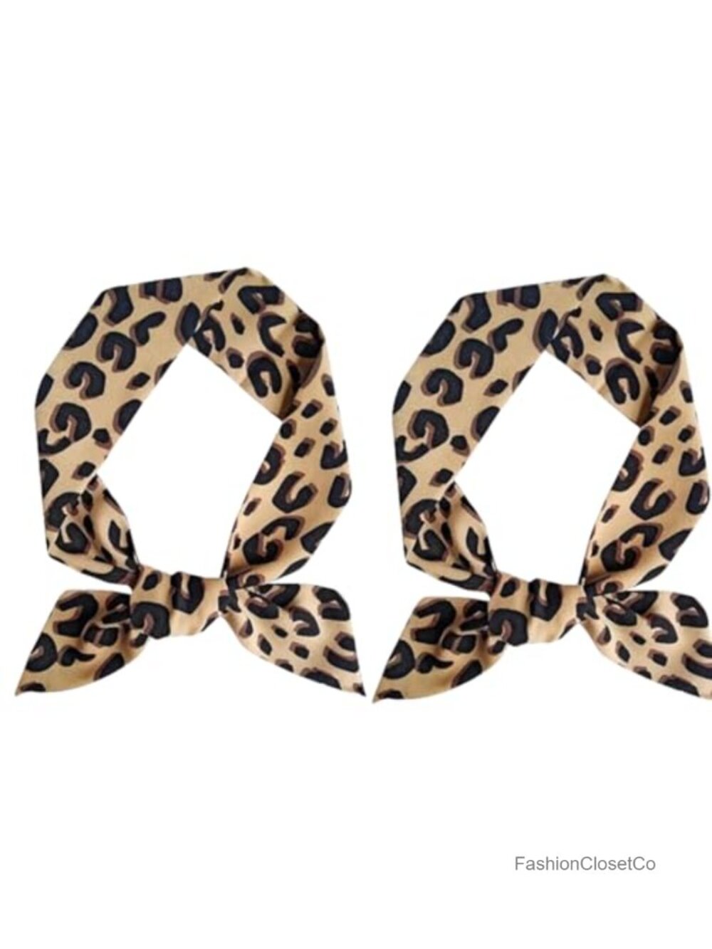 2-Pack Silky Fashion Scarves Leopard Print Neck Tie Hairband Purse Accessory